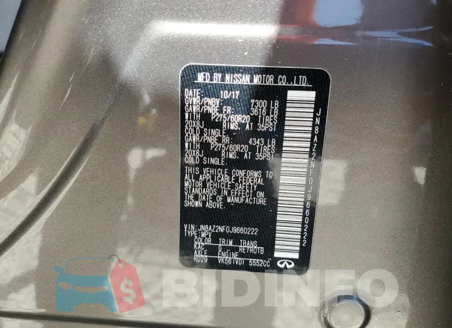 JN8AZ2NF0J9660222 Photo# 14