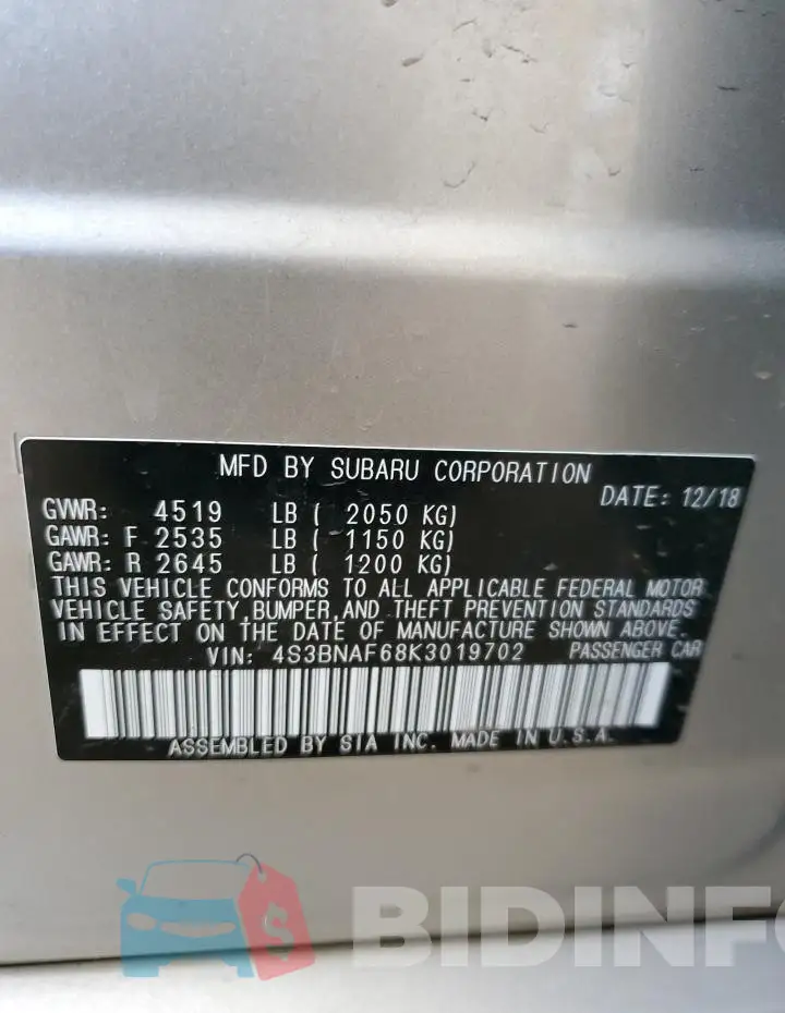 4S3BNAF68K3019702 Photo# 12