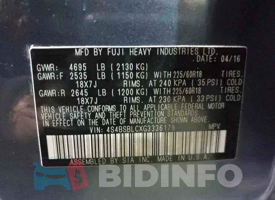 4S4BSBLCXG3336179 Photo# 14