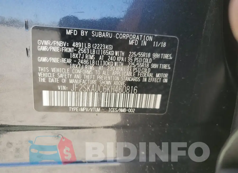 JF2SKAUC6KH460816 Photo# 14