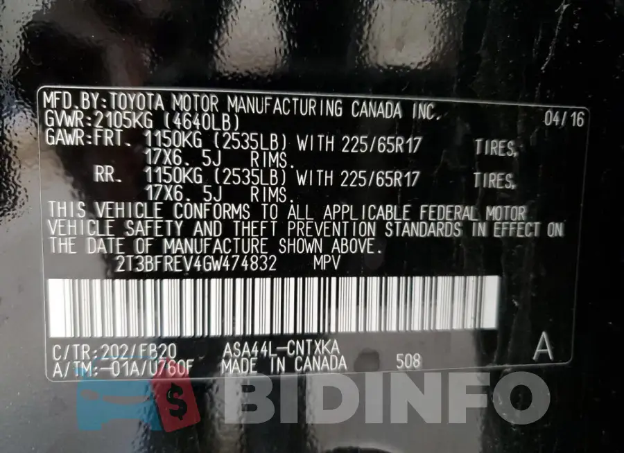 2T3BFREV4GW474832 Photo# 13