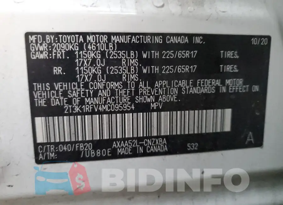 2T3K1RFV4MC095954 Photo# 12