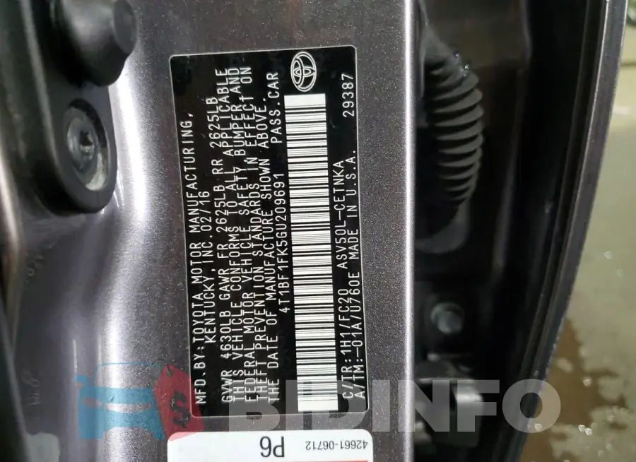 4T1BF1FK5GU209691 Photo# 13