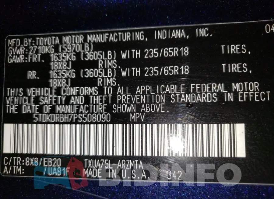 5TDKDRBH7PS508090 Photo# 13