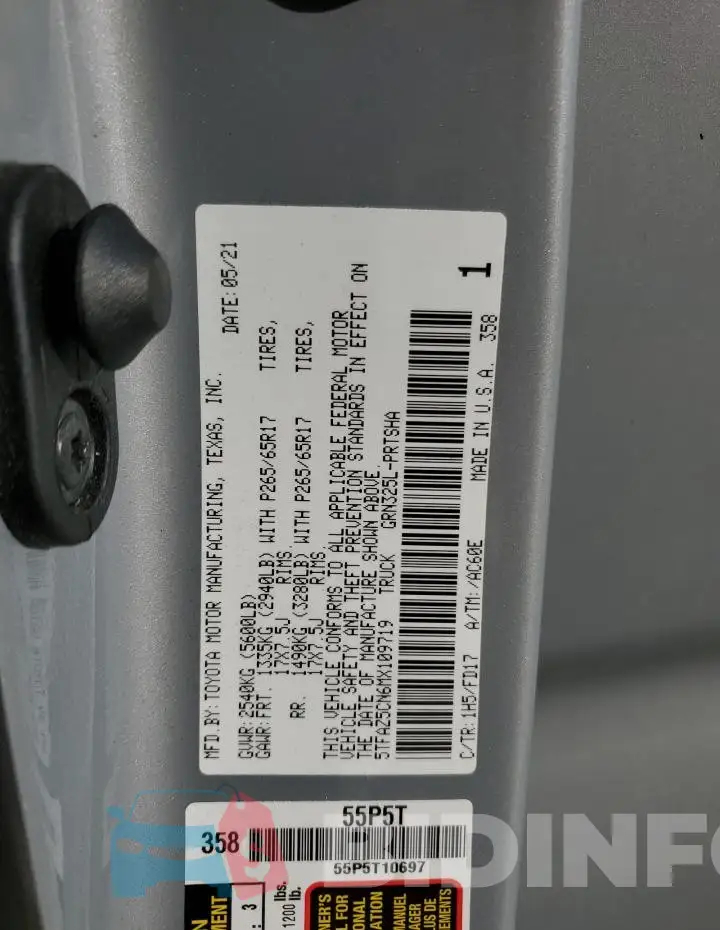 5TFAZ5CN6MX109719 Photo# 12