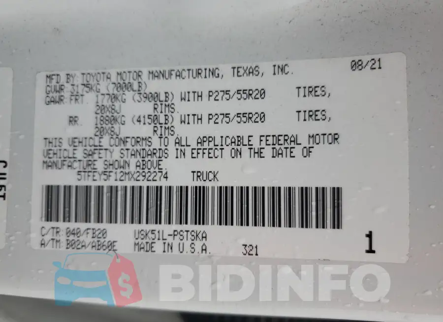 5TFEY5F12MX292274 Photo# 12