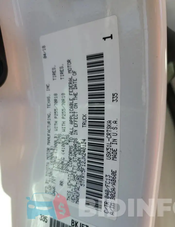 5TFRY5F12JX240124 Photo# 12