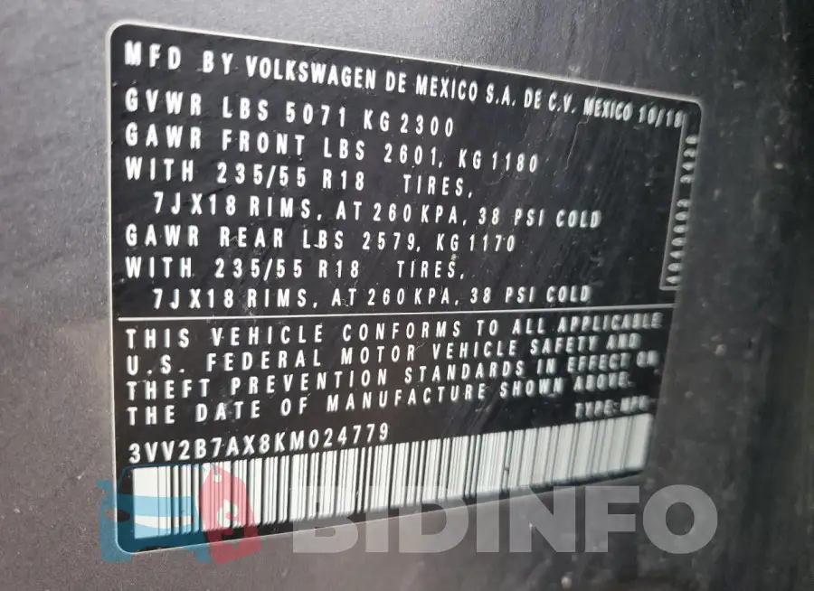 3VV2B7AX8KM024779 Photo# 13