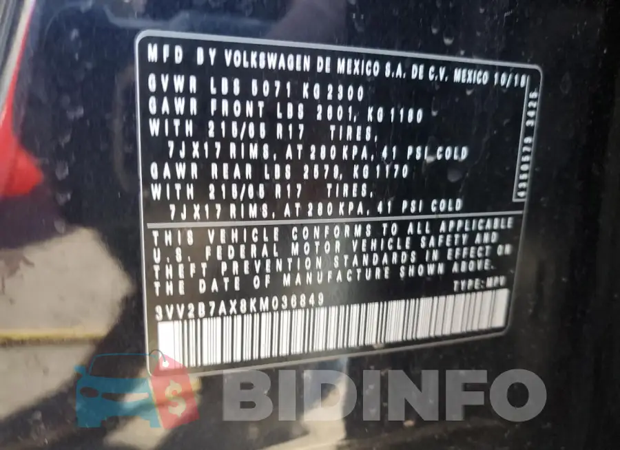 3VV2B7AX8KM036849 Photo# 13