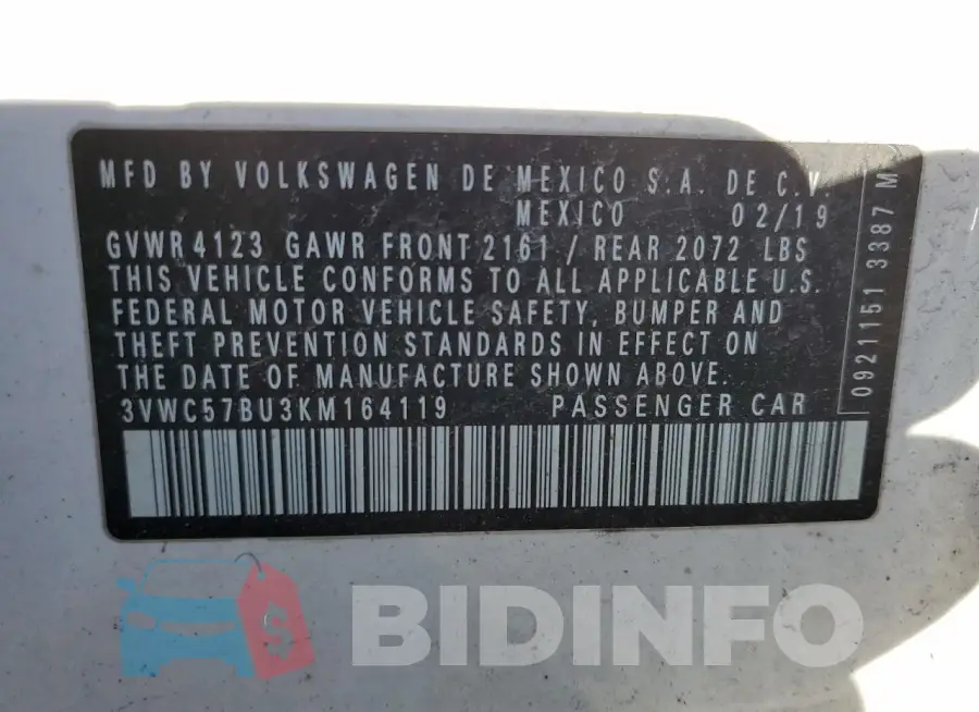 3VWC57BU3KM164119 Photo# 13