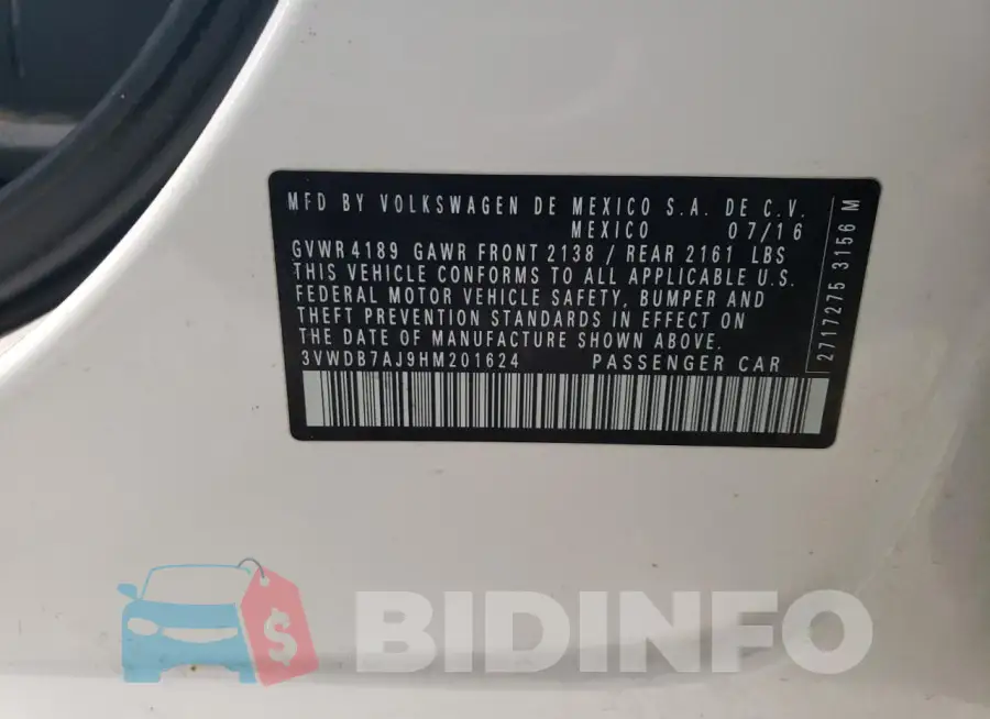3VWDB7AJ9HM201624 Photo# 12