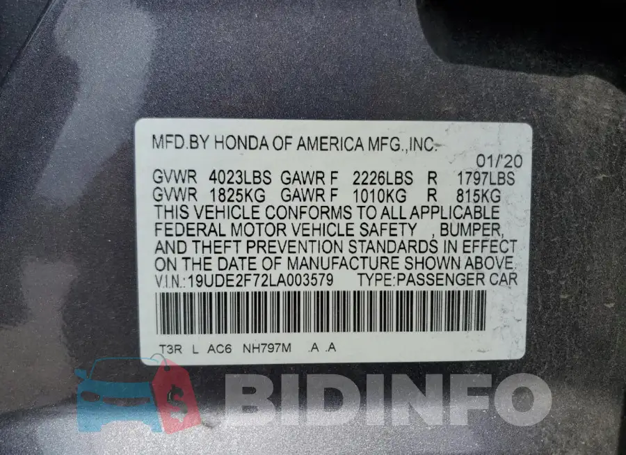 19UDE2F72LA003579 Photo# 12