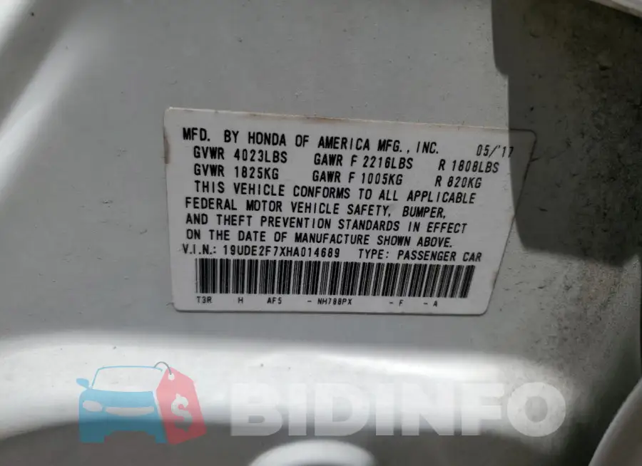 19UDE2F7XHA014689 Photo# 12