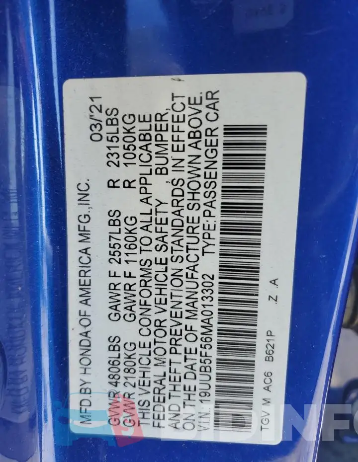 19UUB5F56MA013302 Photo# 12