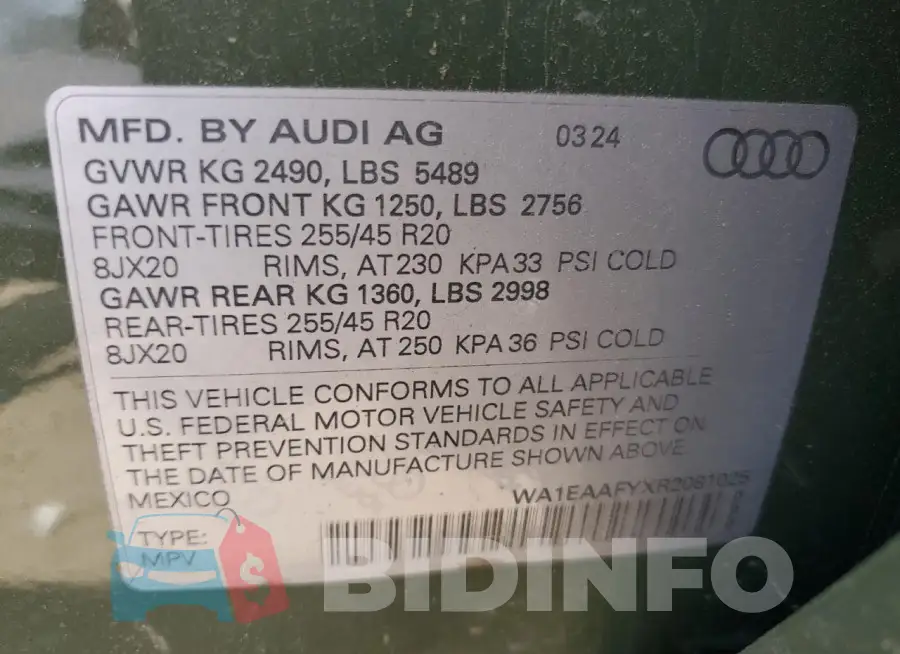 WA1EAAFYXR2081025 Photo# 12