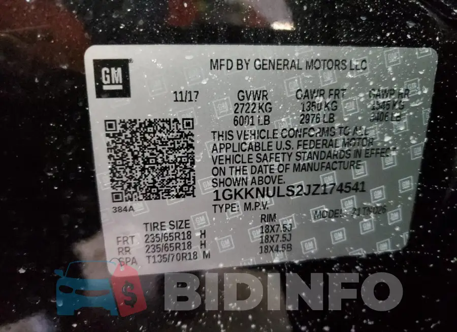 1GKKNULS2JZ174541 Photo# 14