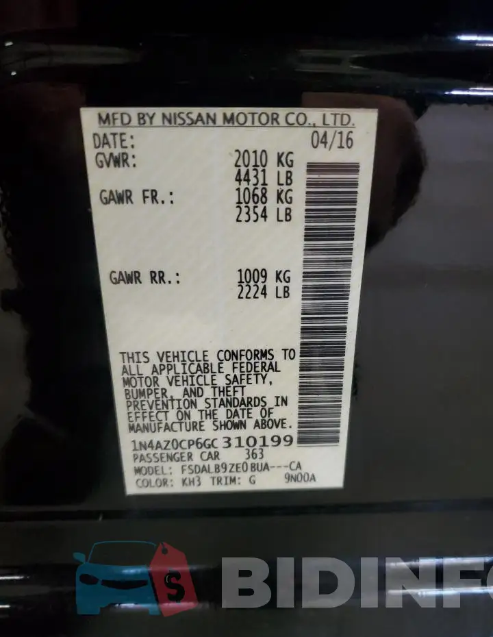 1N4AZ0CP6GC310199 Photo# 12