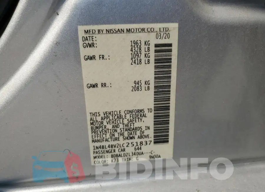 1N4BL4BV2LC251837 Photo# 13