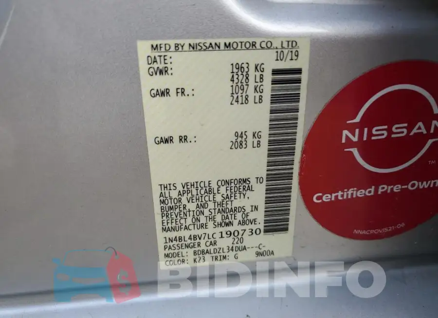 1N4BL4BV7LC190730 Photo# 12