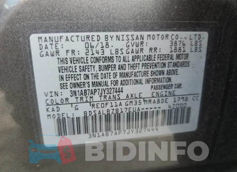 3N1AB7AP7JY327444 Photo# 12