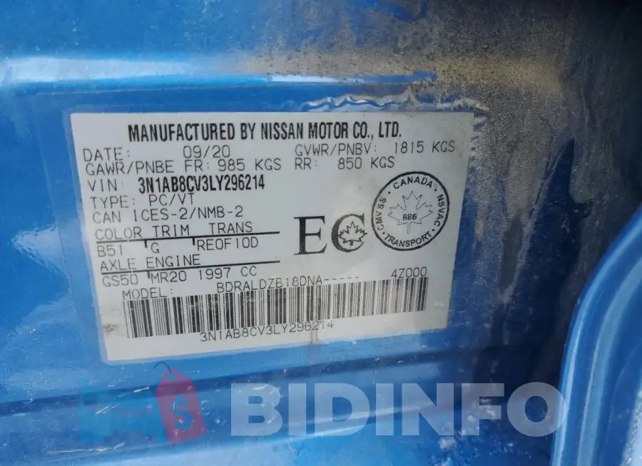 3N1AB8CV3LY296214 Photo# 13