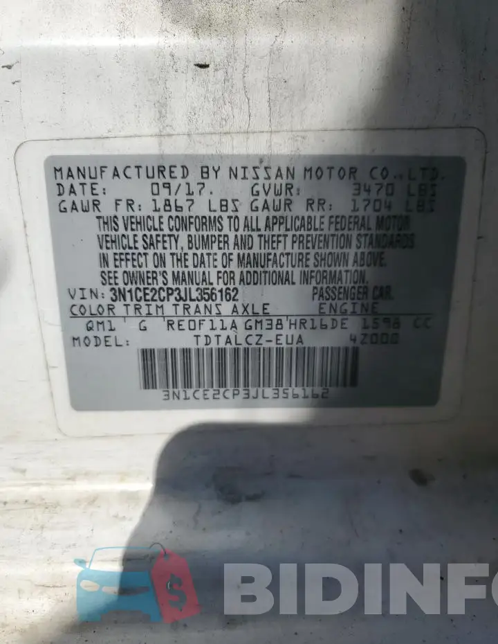 3N1CE2CP3JL356162 Photo# 12