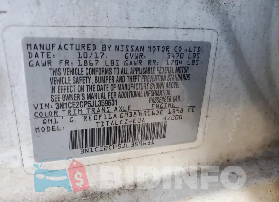 3N1CE2CP5JL359631 Photo# 12