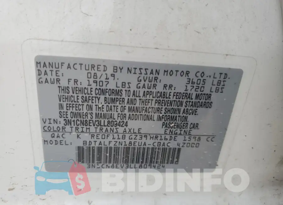 3N1CN8EV3LL809424 Photo# 12