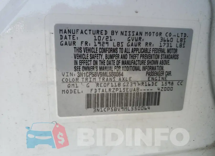 3N1CP5BV9ML550064 Photo# 13