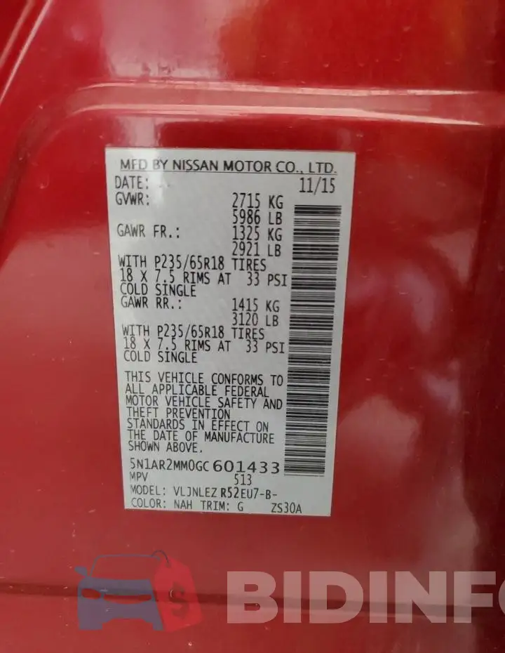 5N1AR2MM0GC601433 Photo# 13