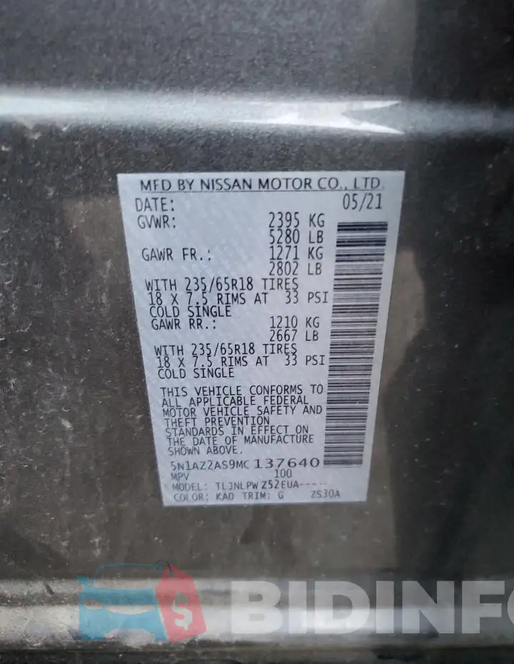 5N1AZ2AS9MC137640 Photo# 13