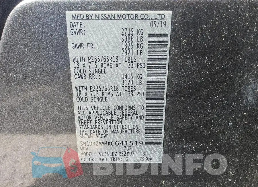 5N1DR2MM4KC641519 Photo# 12
