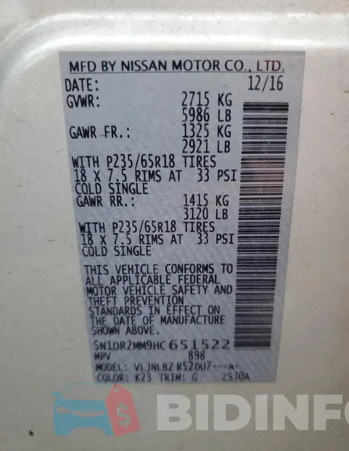 5N1DR2MM9HC651522 Photo# 13