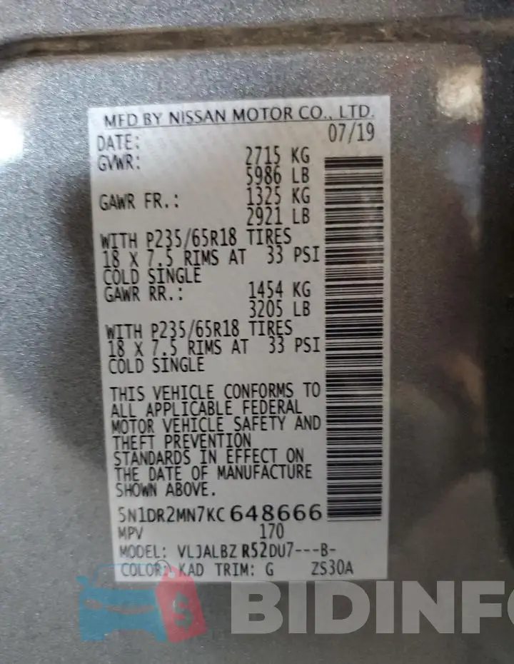 5N1DR2MN7KC648666 Photo# 14
