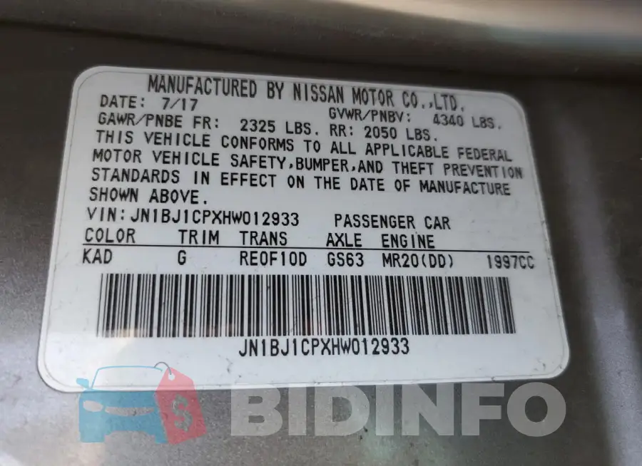 JN1BJ1CPXHW012933 Photo# 12