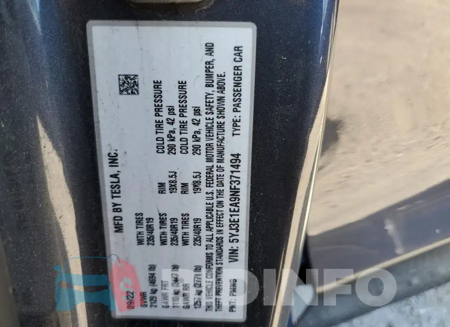 5YJ3E1EA9NF371494 Photo# 13