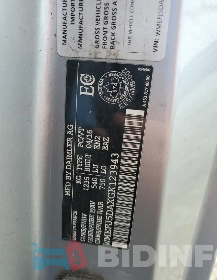 WMEFJ5DAXGK123943 Photo# 13