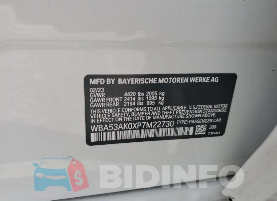 WBA53AK0XP7M22730 Photo# 12
