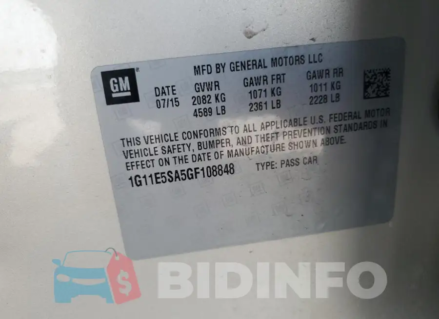 1G11E5SA5GF108848 Photo# 12