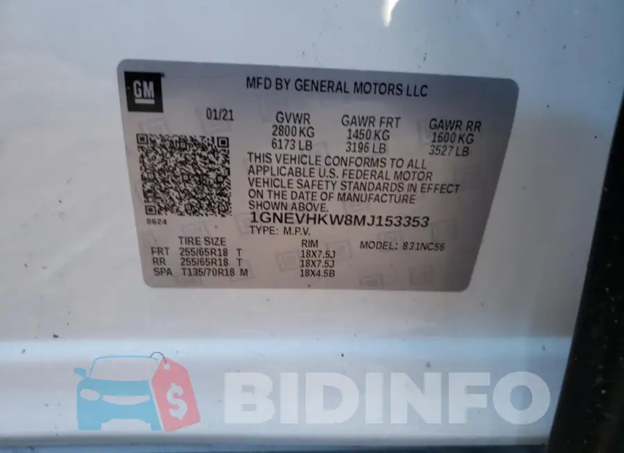 1GNEVHKW8MJ153353 Photo# 13