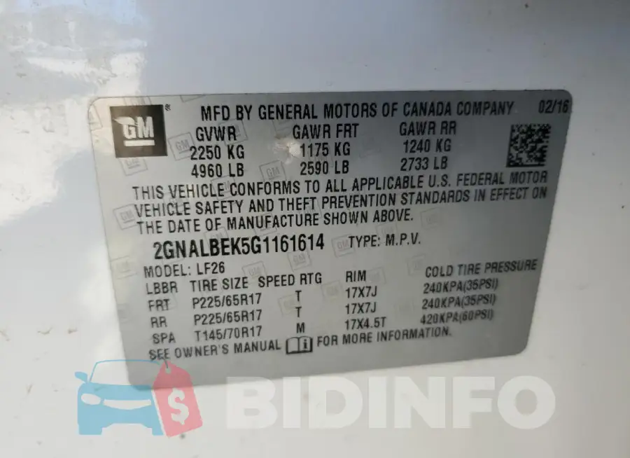 2GNALBEK5G1161614 Photo# 13