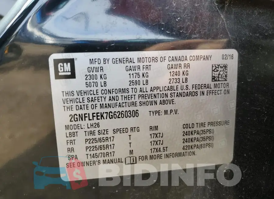 2GNFLFEK7G6260306 Photo# 12