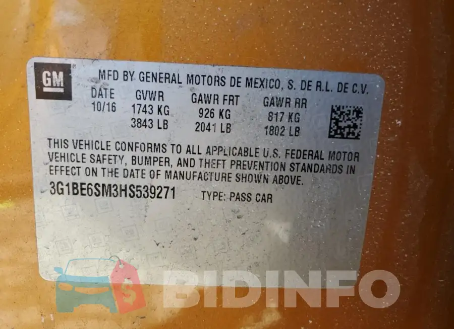 3G1BE6SM3HS539271 Photo# 12