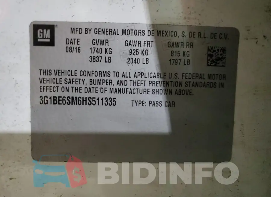 3G1BE6SM6HS511335 Photo# 12