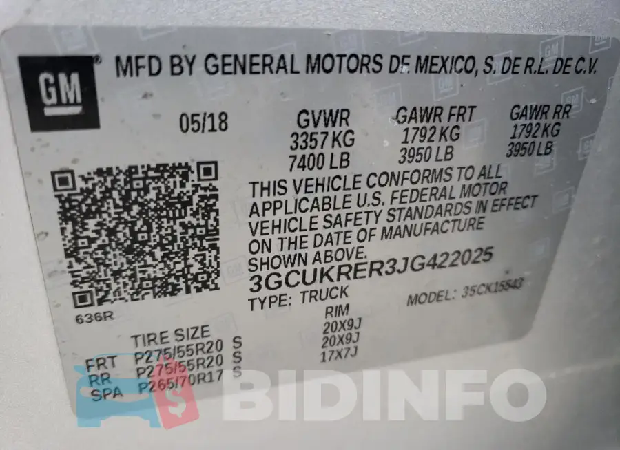 3GCUKRER3JG422025 Photo# 12
