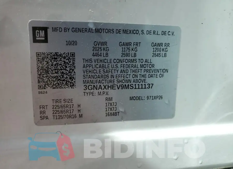 3GNAXHEV9MS111137 Photo# 13