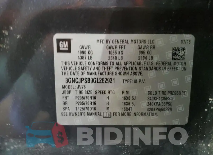 3GNCJPSB9GL262931 Photo# 13