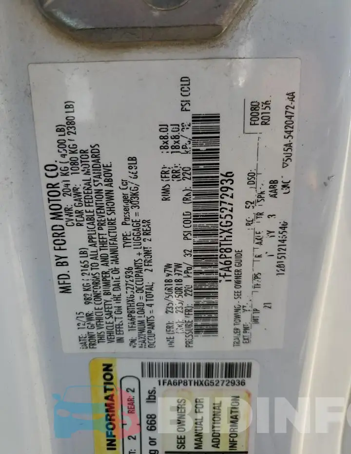 1FA6P8THXG5272936 Photo# 12