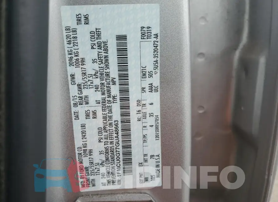 1FMCU0G77GUA48663 Photo# 13