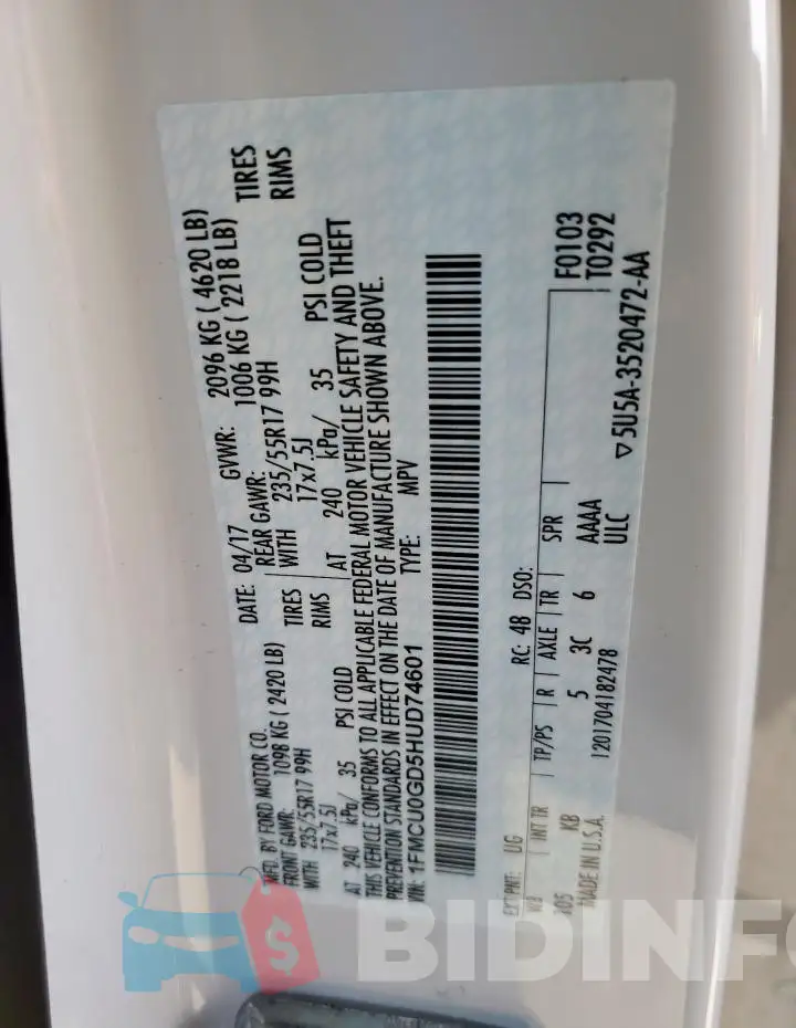1FMCU0GD5HUD74601 Photo# 13